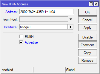 Vnější IPv6 adresa bridge