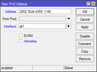 Vnější IPv6 adresa 6to4 rozhraní